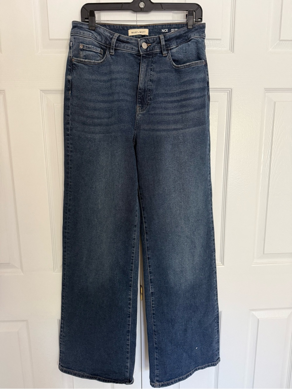 Warp + Weft Wide Leg High-Rise Jeans in Dark Blue Wash